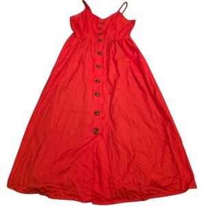 Japna Red Button Front Spaghetti Strap Midi 100% Cotton Sundress Size M EUC